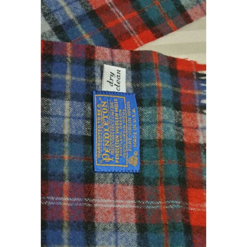 PENDLETON Blue Red Gray Green 100% PURE WOOL Plaid Scarf Men Womens Tassel